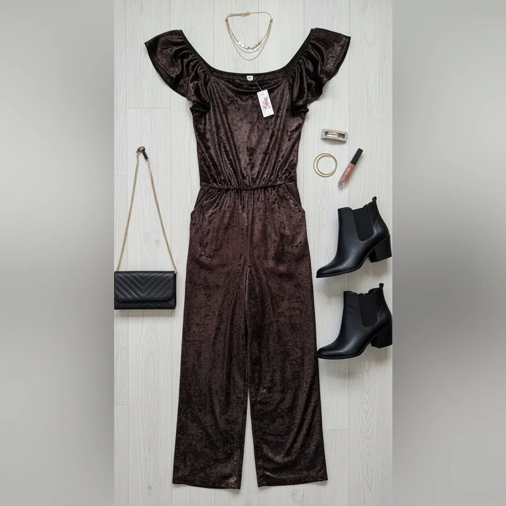 Justice Girls Sparkling Crushed Velvet Jumpsuit NWT Size 12